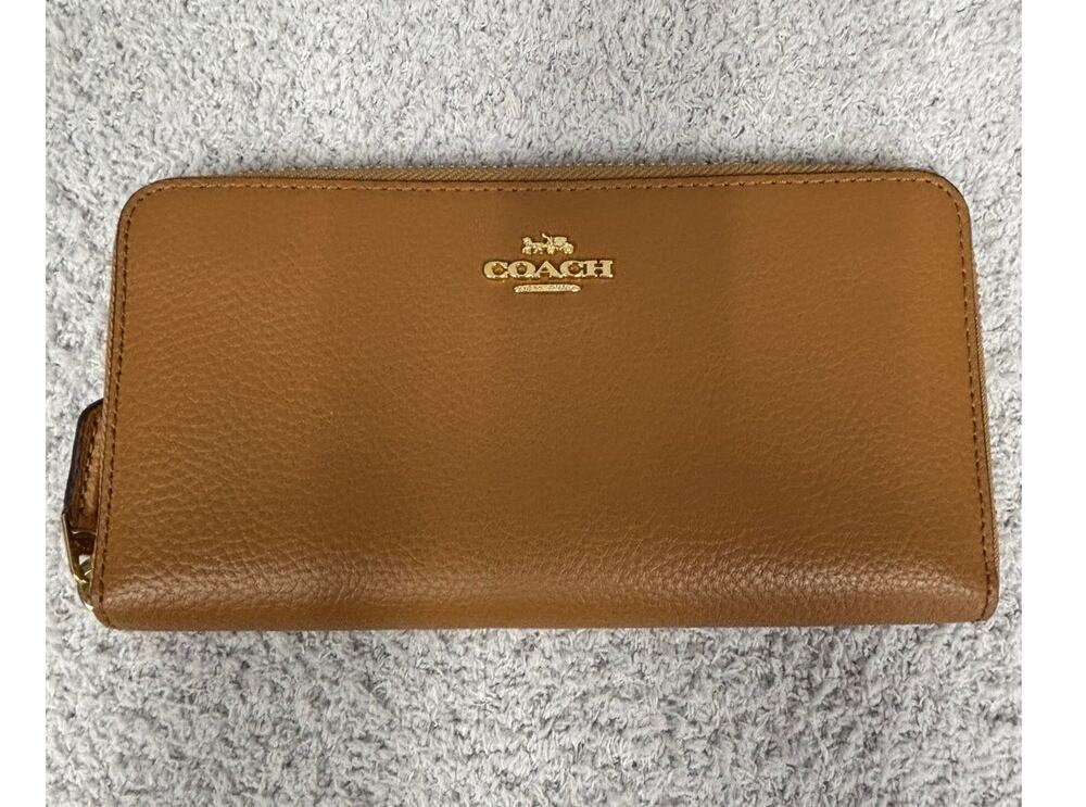 Coach Brown Pebbled Leather Continental Accordion Zip Wallet #76949 - Picture 1 of 8